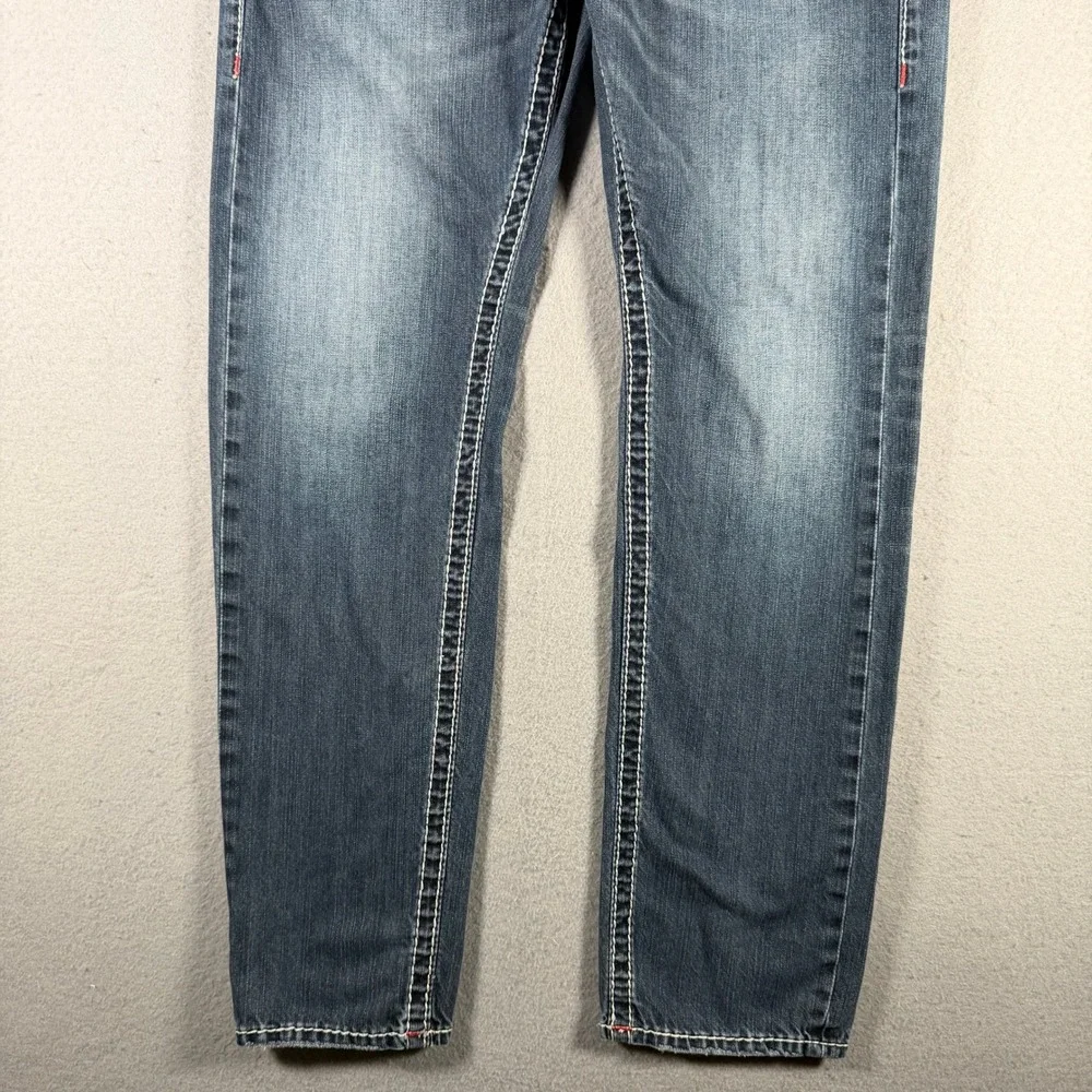 True Religion Section Slim Jeans Mens 32x31 Blue Contrast Thick Stitch 100675